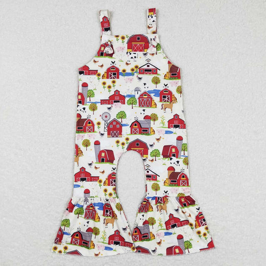 SR0514 kids clothes farm animals sunflower girls summer jumpsuit