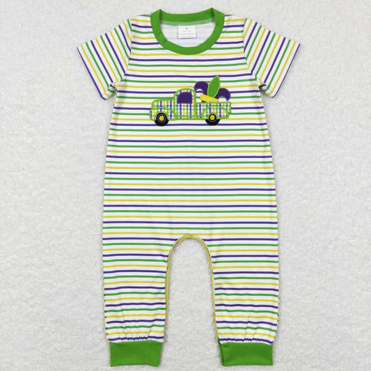 SR0519 baby boy Mardi Gras Green short sleeve romper