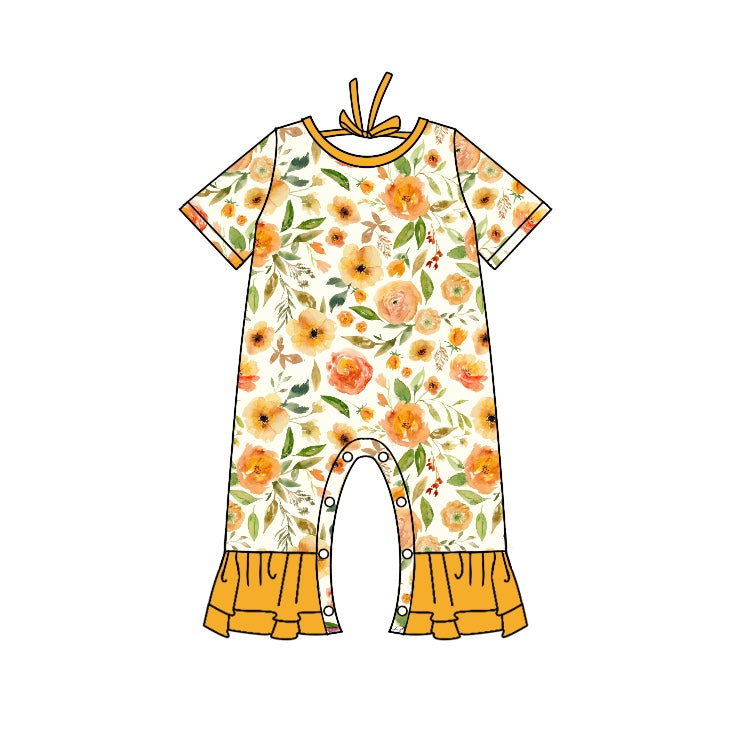 pre-order  SR0530 baby girl yellow flowers short sleeve onesie