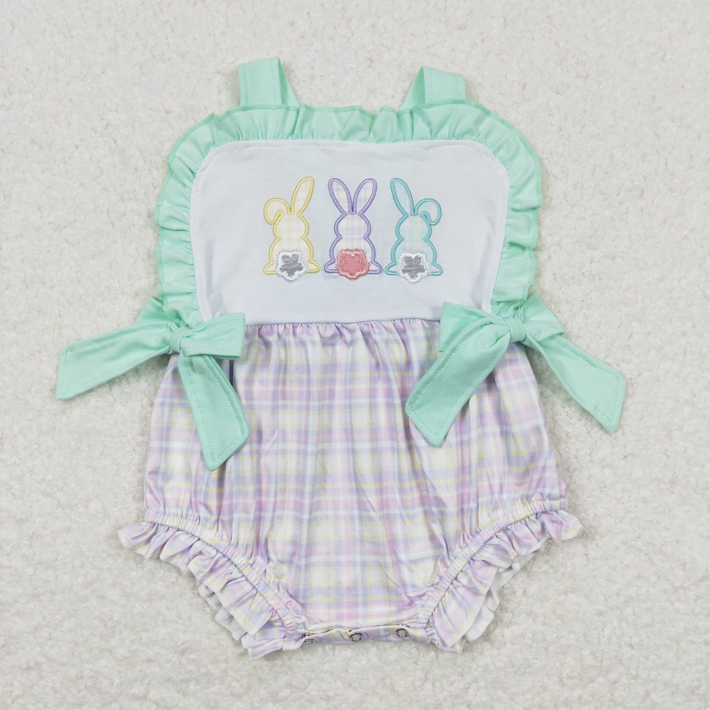 Sibling Baby Kids Embroidery Rabbits Ruffle Pants Easter Clothes Set Rompers