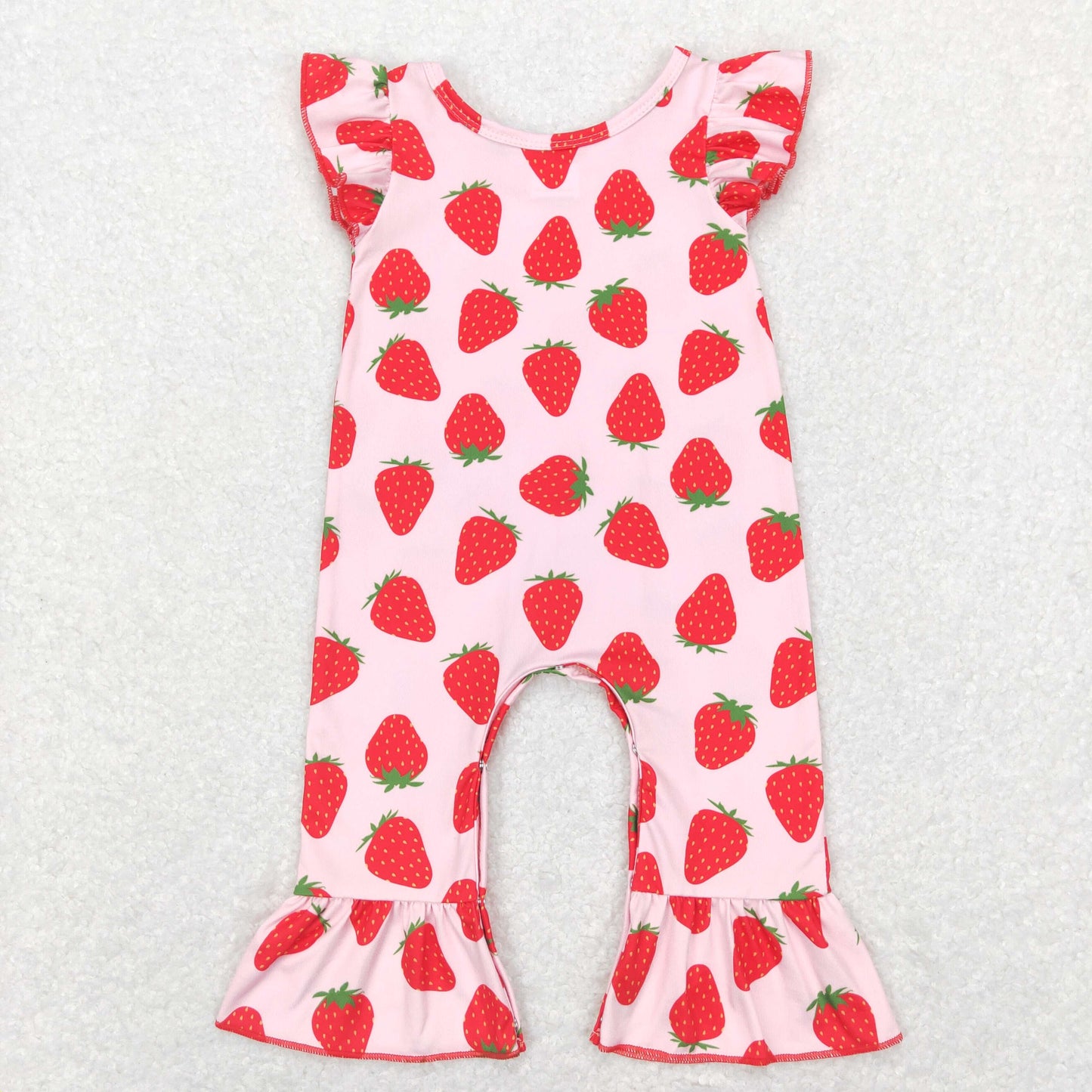 Sibling Baby Girls Strawberry Flowers Top Bell Bottom Pants Clothes Sets Rompers