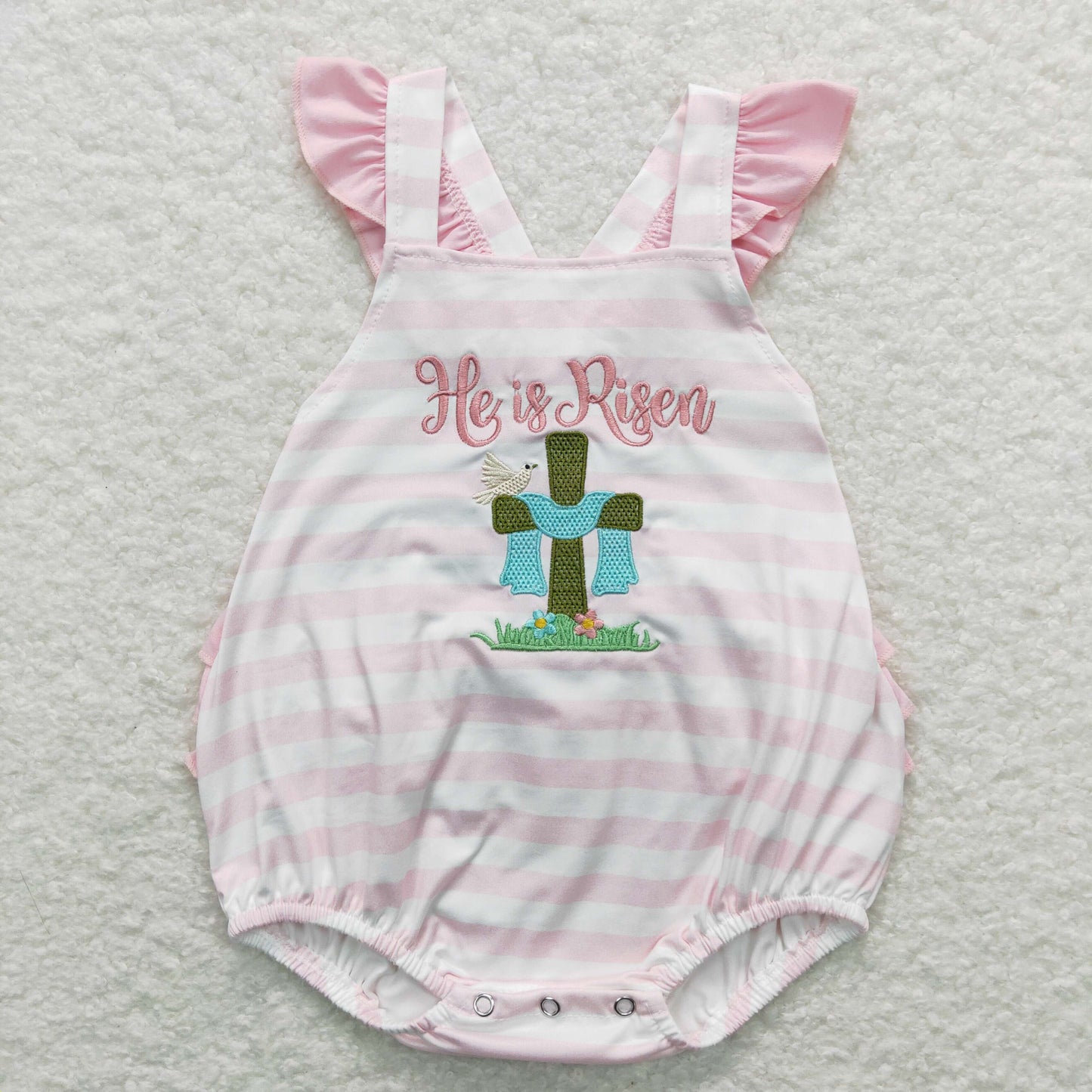 SR0564 baby girl he is risen easter short sleeve romper