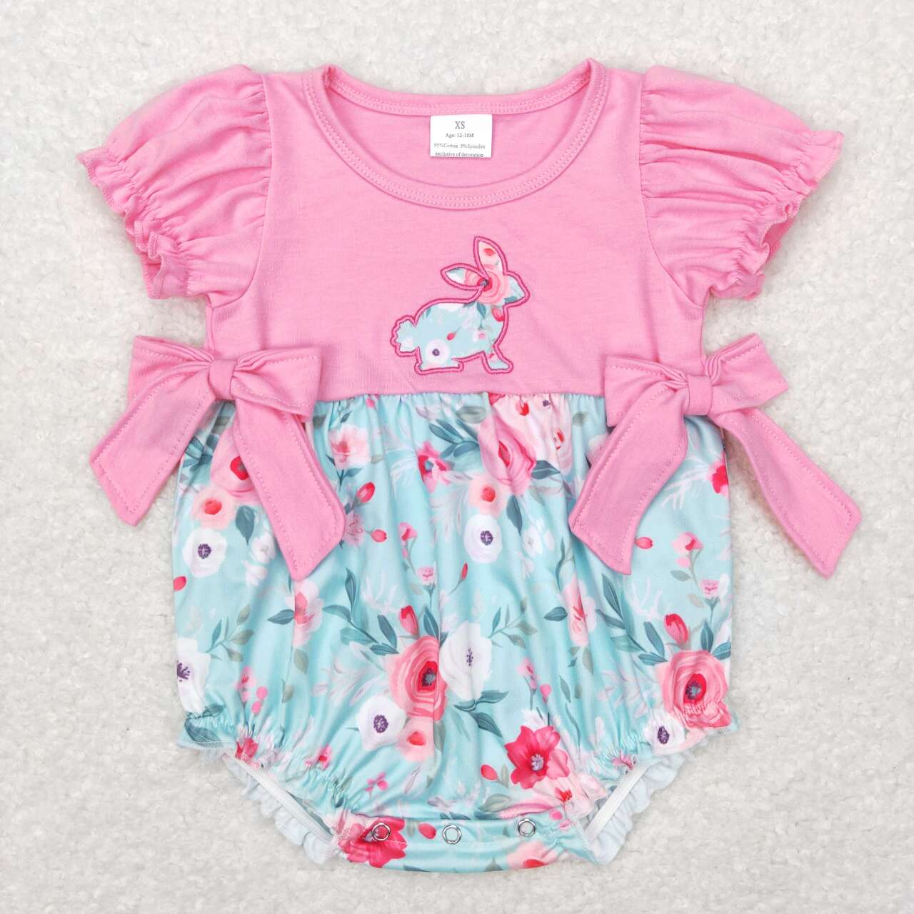 SR0573 baby girl bunny flower short sleeve romper