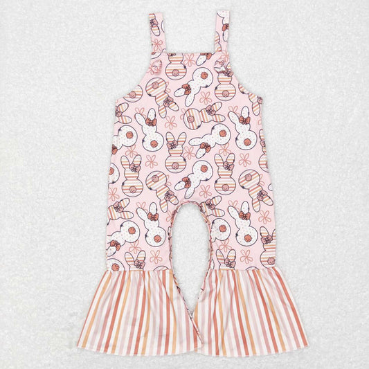 SR0577 kids clothes girls Floral Bunny Stripe Suspender Jumpsuit