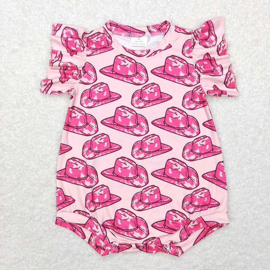 SR0623 baby girl clothes girl cowboy pink  short sleeve romper