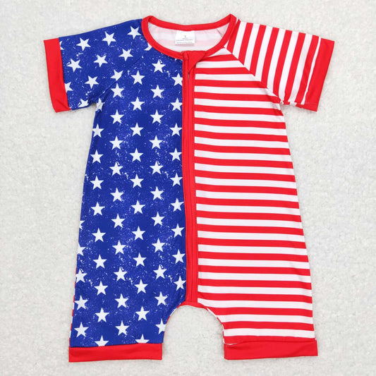 SR0673 baby boy 4th of July patriotic short sleeve romper