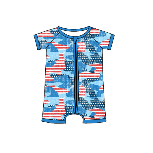 pre-order SR0682 baby boy 4th of July patriotic short sleeve romper