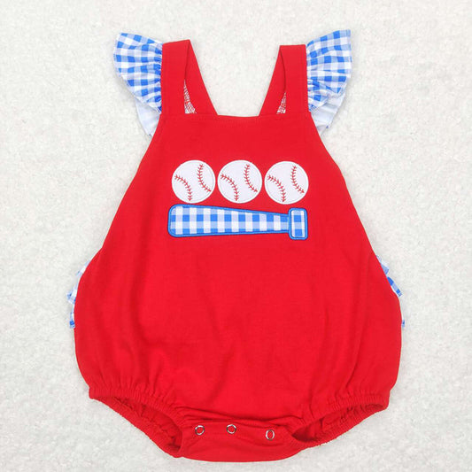 SR0686 baby girl baseball short sleeve romper