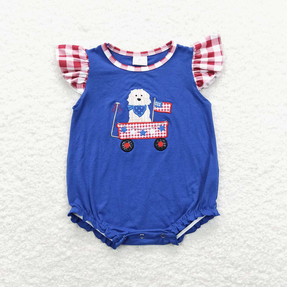 SR0748 baby girl dog 4th of July short sleeve romper