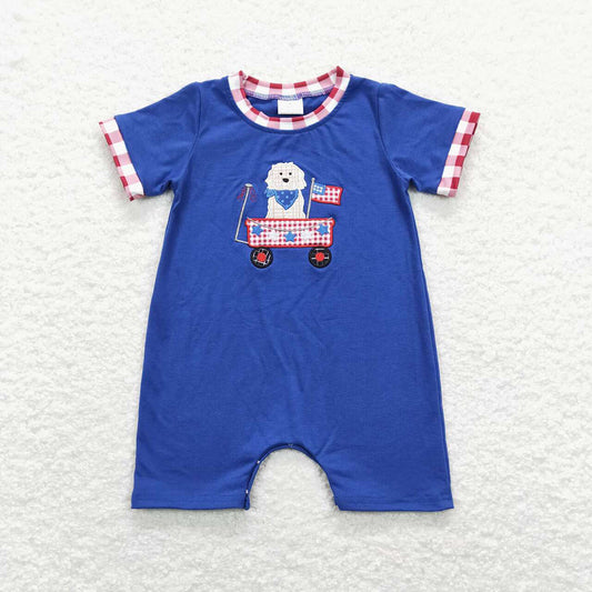SR0749 baby boy dog 4th of July short sleeve romper