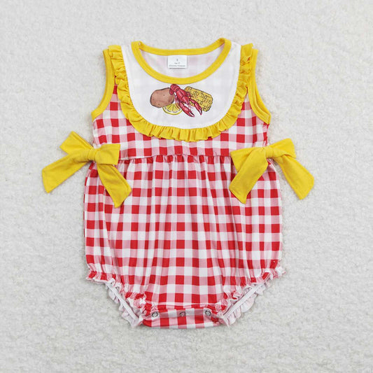 SR0769 baby girl crayfish food summer romper