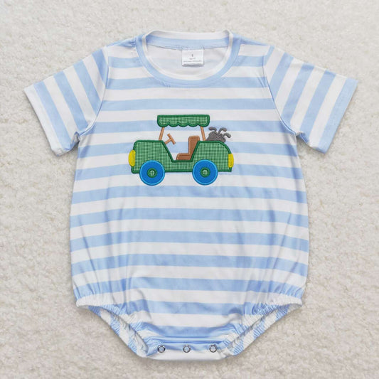 SR0795 baby boy clothes embroidery golf cart summer romper