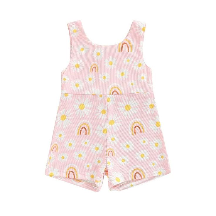 SR0852 pre-order baby girl clothes girl daisy rainbow pink summer romper