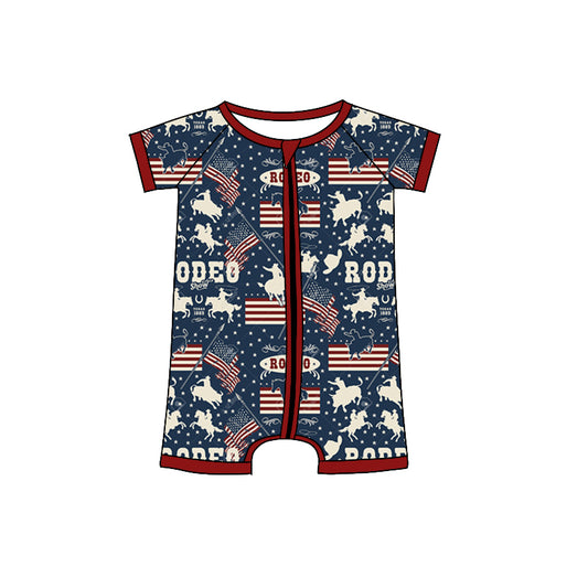 SR0869 pre-order baby boy clothes redeo cowboy boy 4th of July patriotic summer romper