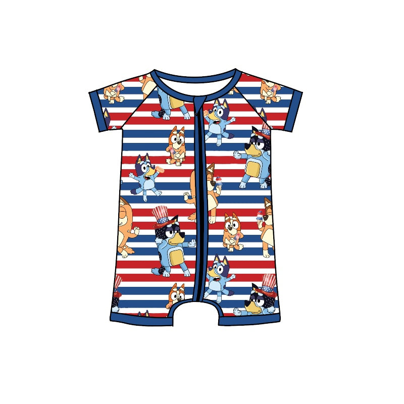 SR0878 pre-order baby boy clothes cartoon dog boy 4th of July patriotic summer romper