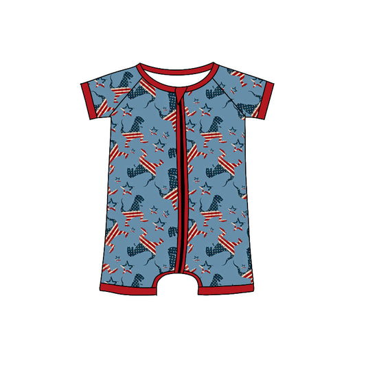 SR0889 pre-order baby boy clothes dinosaur boy 4th of July patriotic summer romper