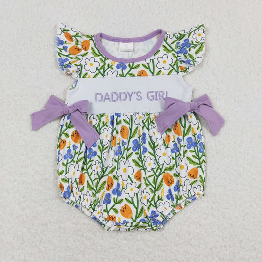 SR0891 baby girl clothes daddy’s embroidery girl summer romper