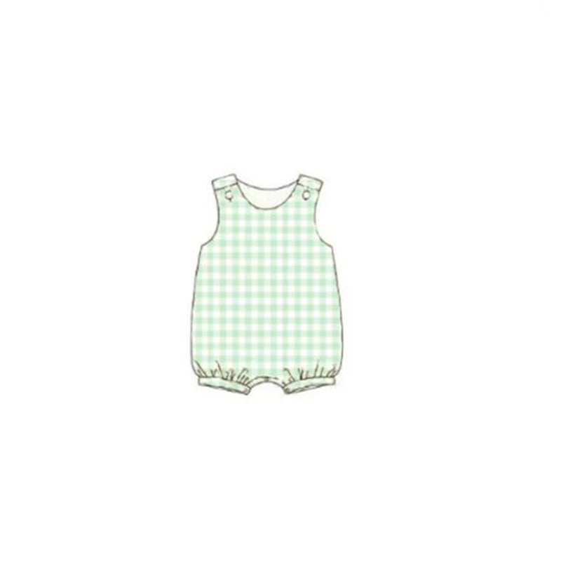 SR0892 pre-order baby boy clothes green plaid boy summer romper