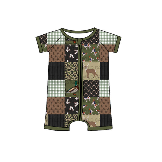 SR0902 pre-order baby boy clothes mallard plaid boy summer romper