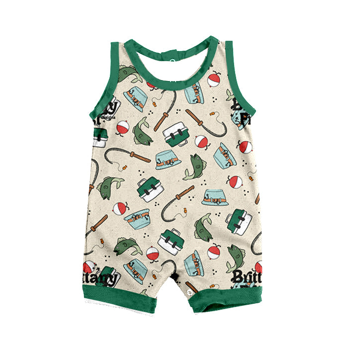 SR0914 pre-order baby boy clothes fishing print boy summer romper