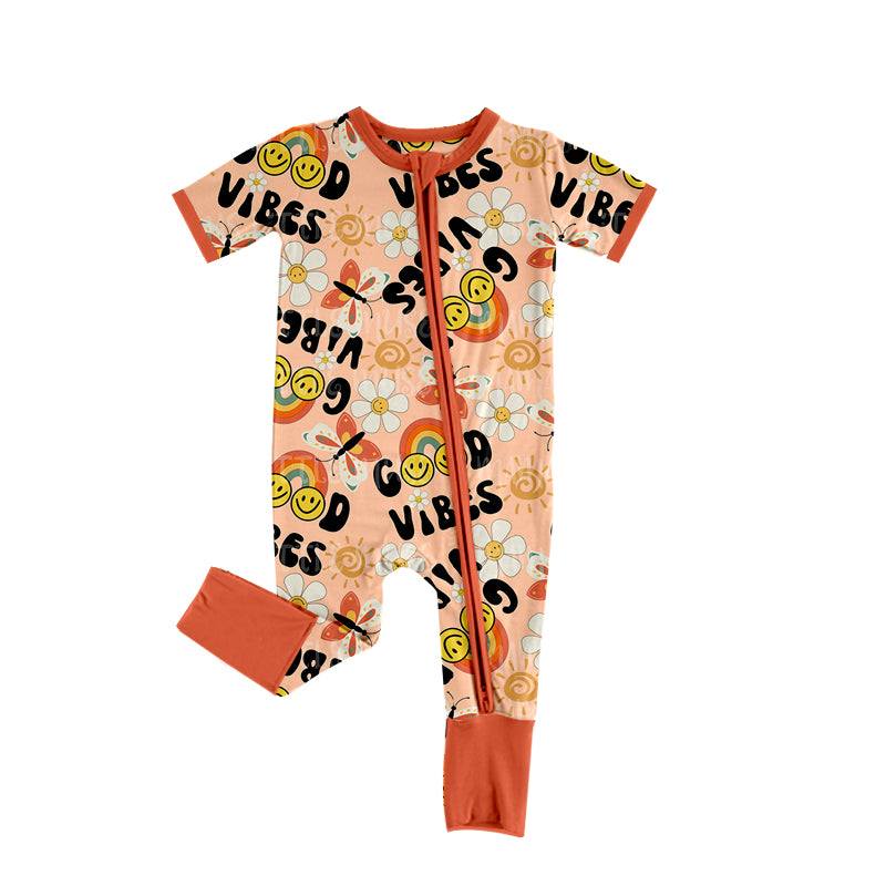 SR0923 pre-order baby girl clothes good vibes print girl summer romper