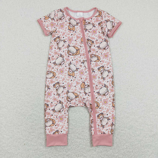 SR0924baby girl clothes cow head flower girl summer romper