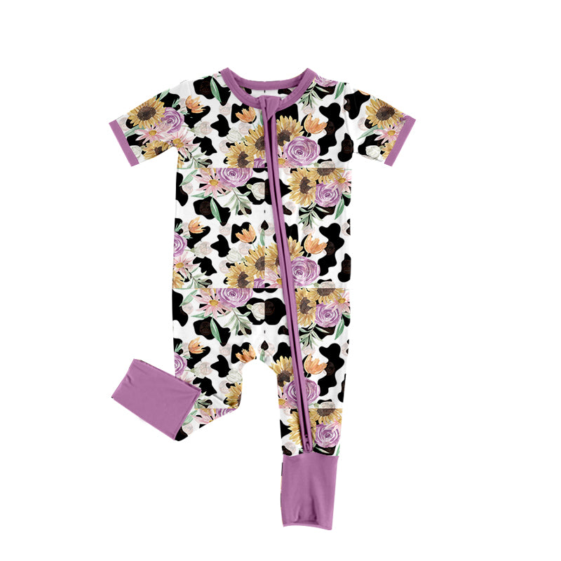 SR0932 pre-order baby girl clothes sunflower cow pattern girl summer romper