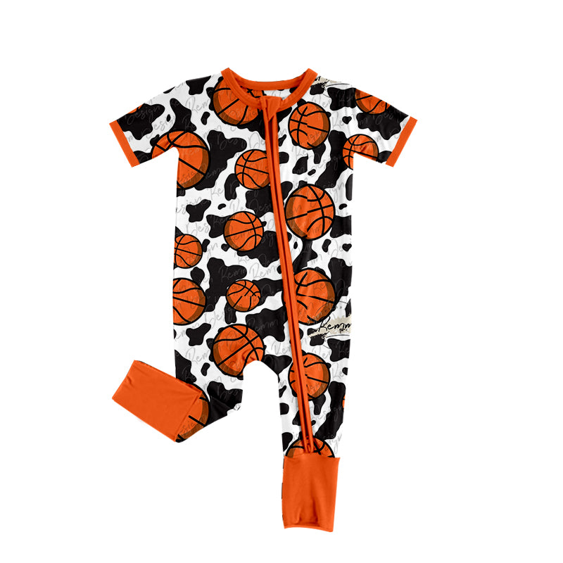 SR0937 pre-order baby girl clothes cow print basketball girl summer romper