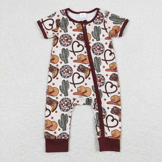 SR0973 baby boy clothes cowboy western boy zipper summer romper