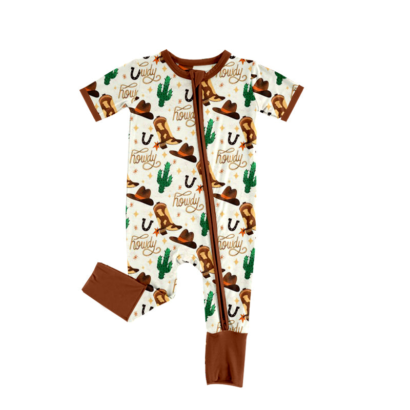 SR0985 pre-order baby boy clothes howdy boy zipper summer romper