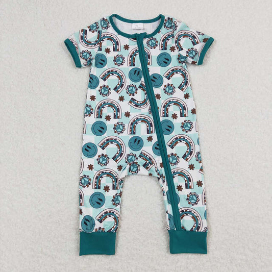 baby girls rainbow turquoise zip western romper