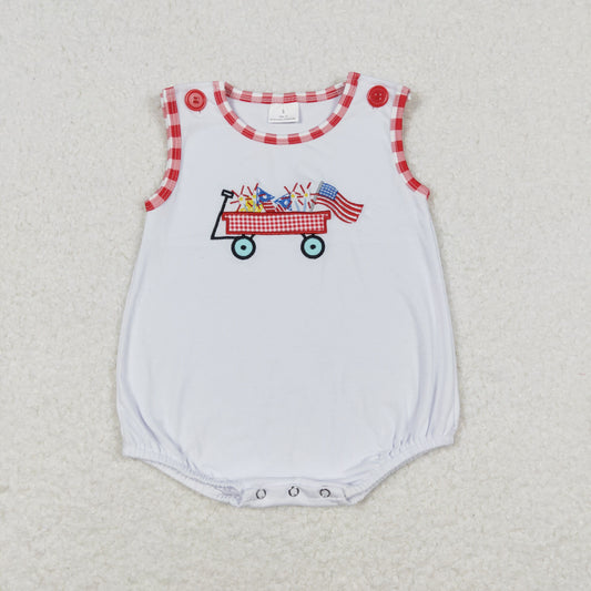 SR1078 baby boy clothes embroidery flag 4th of July patriotic toddler boy summer bubble