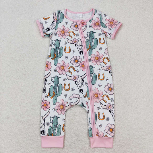 SR1109 baby girl clothes cowboy cactus toddler girl summer romper