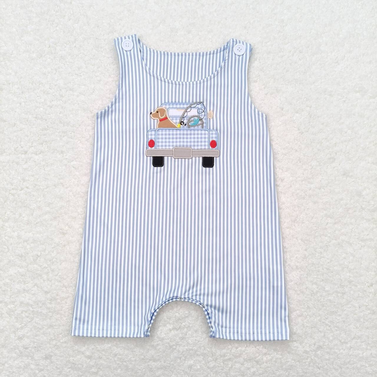 SR1170   baby boy clothes embroidery puppy fishing toddler boy summer bubble