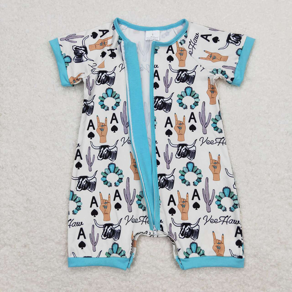SR1200 baby boy clothes cow turquoise summer rompers