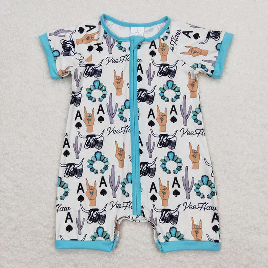 SR1200 baby boy clothes cow turquoise summer rompers