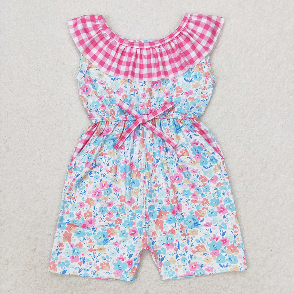 Sibling Baby Girls Ruffle Neck Summer Pockets Shorts Jumpsuits