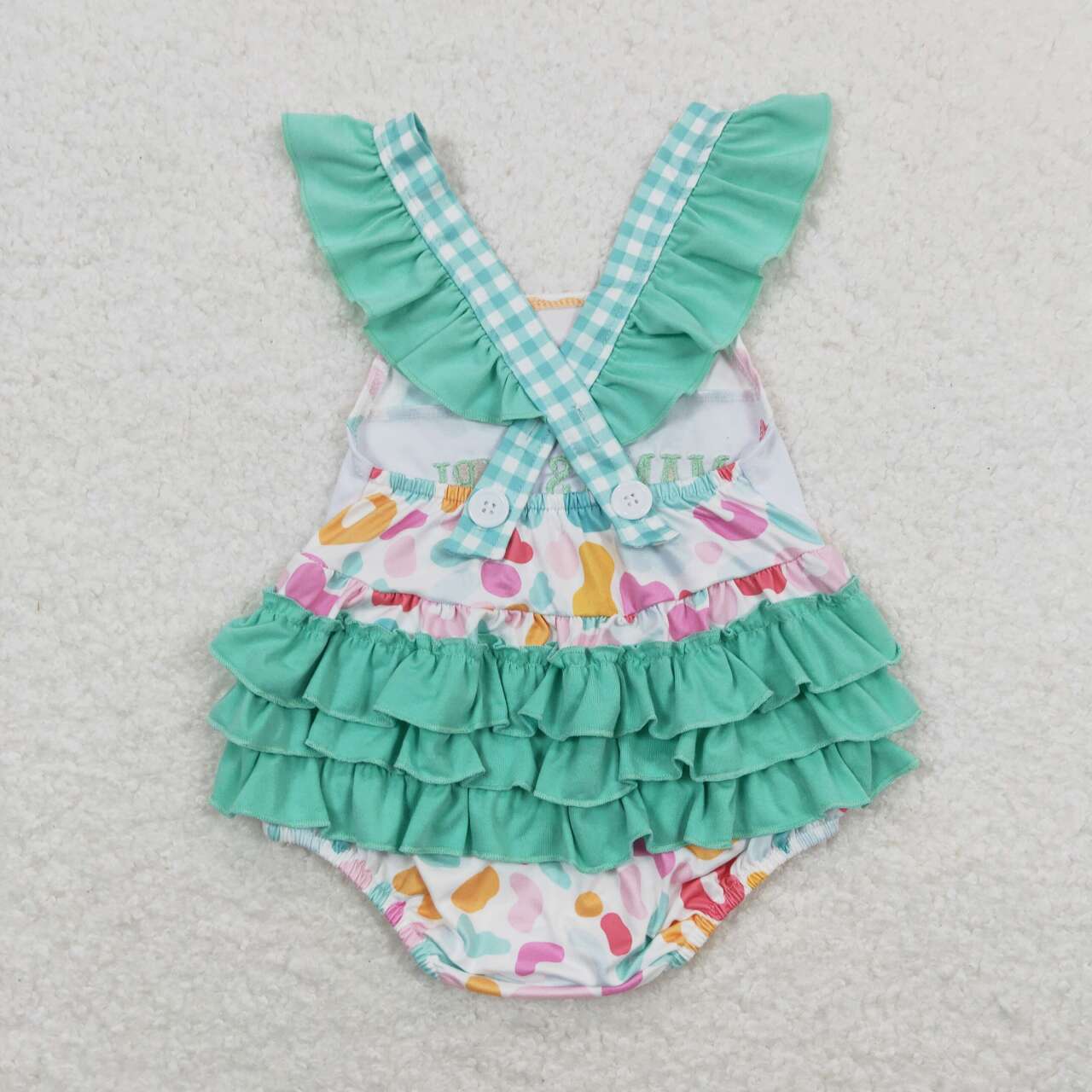 SR1246 baby girl clothes embroidery mama’s girl green leopard toddler summer bubble rompers