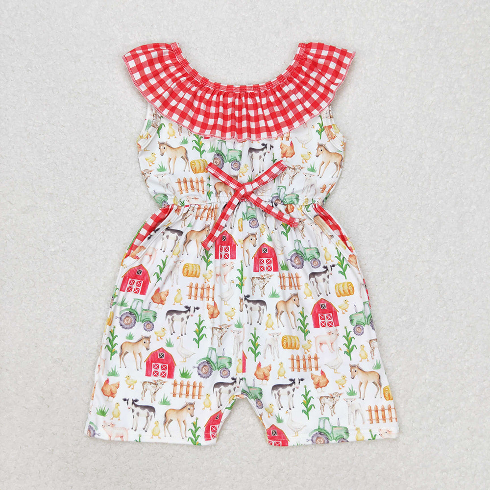 Sibling Baby Girls Ruffle Neck Summer Pockets Shorts Jumpsuits