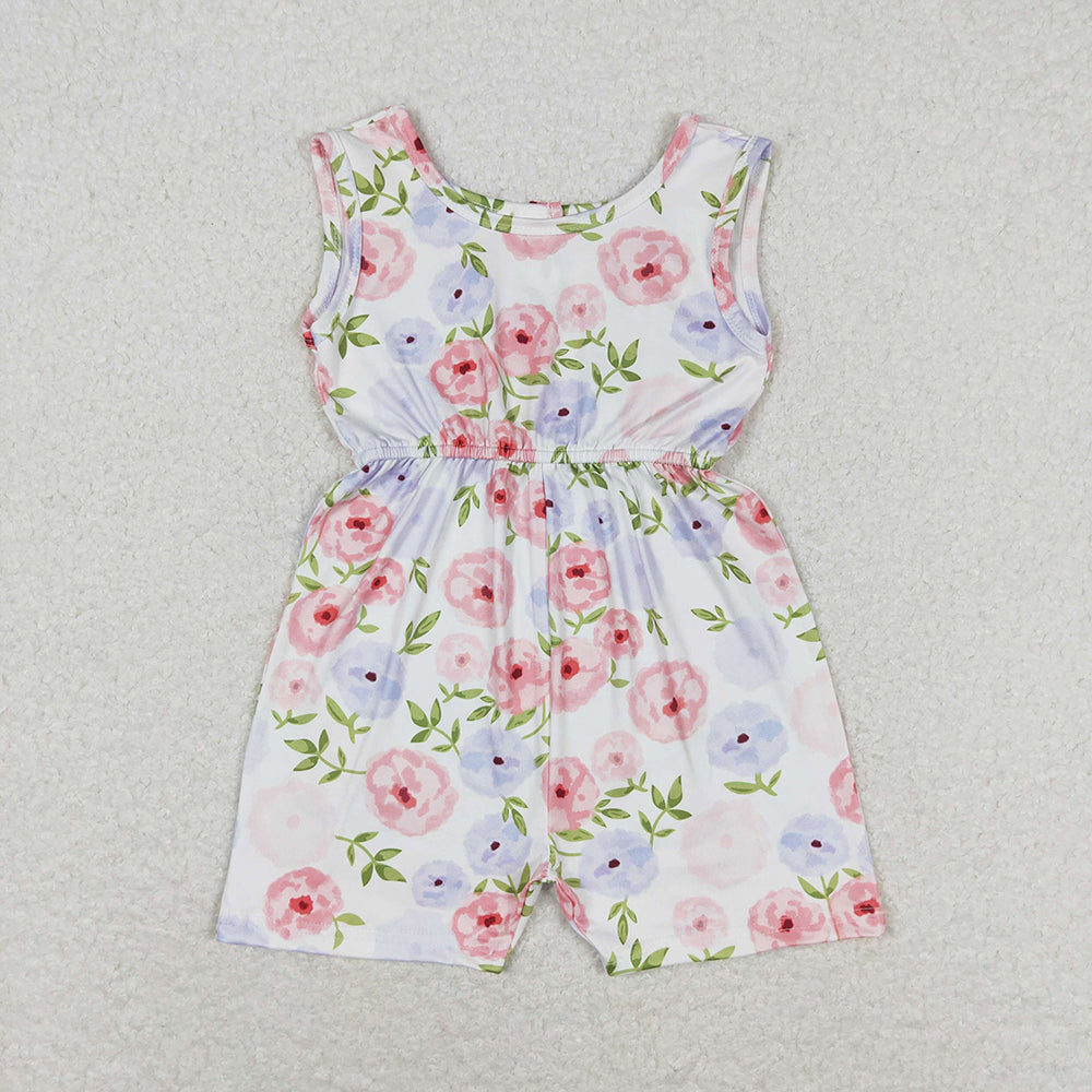 SR1311 baby girls blue pink flowers pockets summer jumpsuits