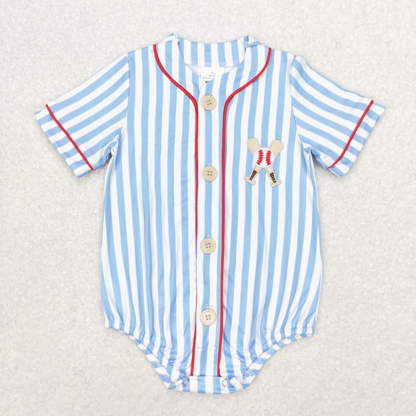 SR1459 baby boys baseball embroidery short sleeve rompers