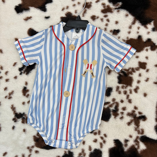 SR1459 baby boys baseball embroidery short sleeve rompers