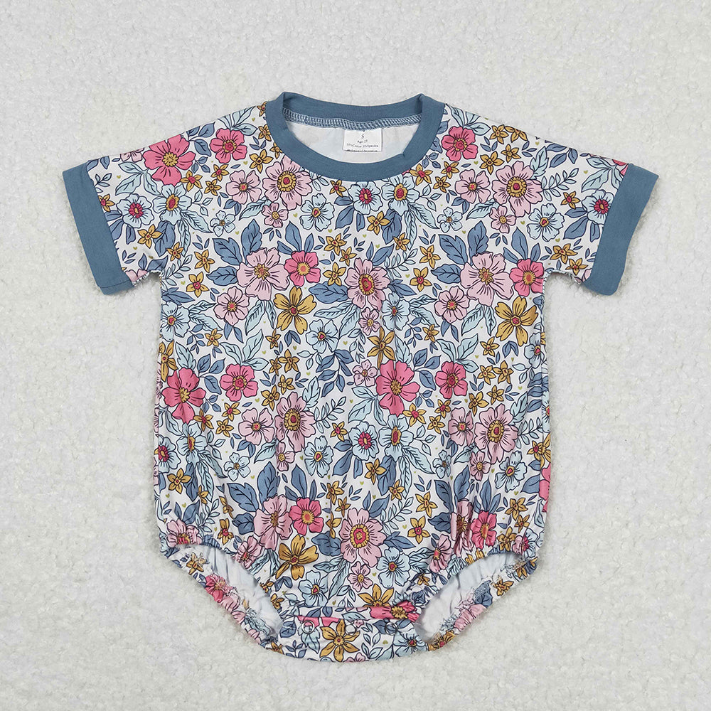 SR1500 baby girl green flowers short sleeve romper