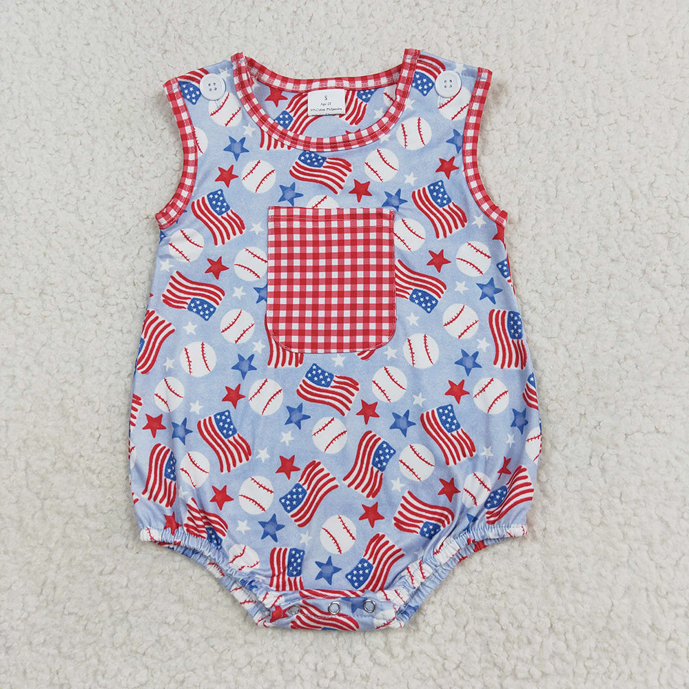 SR1563 baby boys clothes baseball summer 4th of july rompers
