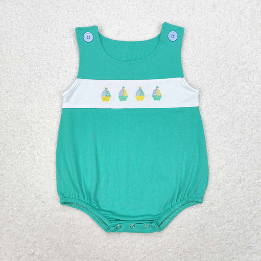 SR1581 baby boy clothes embroidery sailboat toddler summer bubble