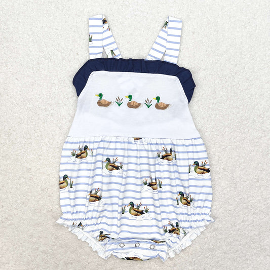 SR1584 baby girls clothes duck hunting stripes embroidery summer rompers