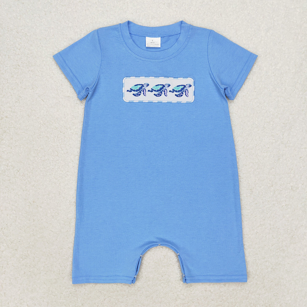 SR1651 baby boys turtle embroidery rompers