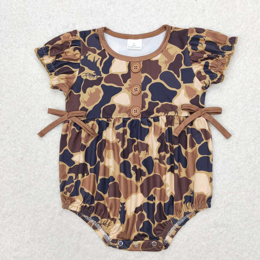 SR1682 baby girls brown camouflage toddler summer bubble rompers