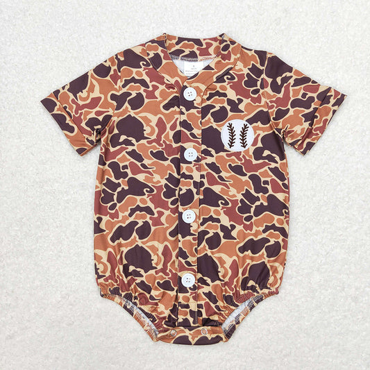 SR1684 baby boys baseball camouflage embroidery short sleeve rompers