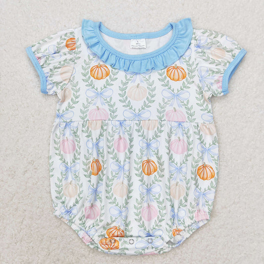 SR1730  baby girl clothes pumpkin blue bow toddler girl summer bubble rompers